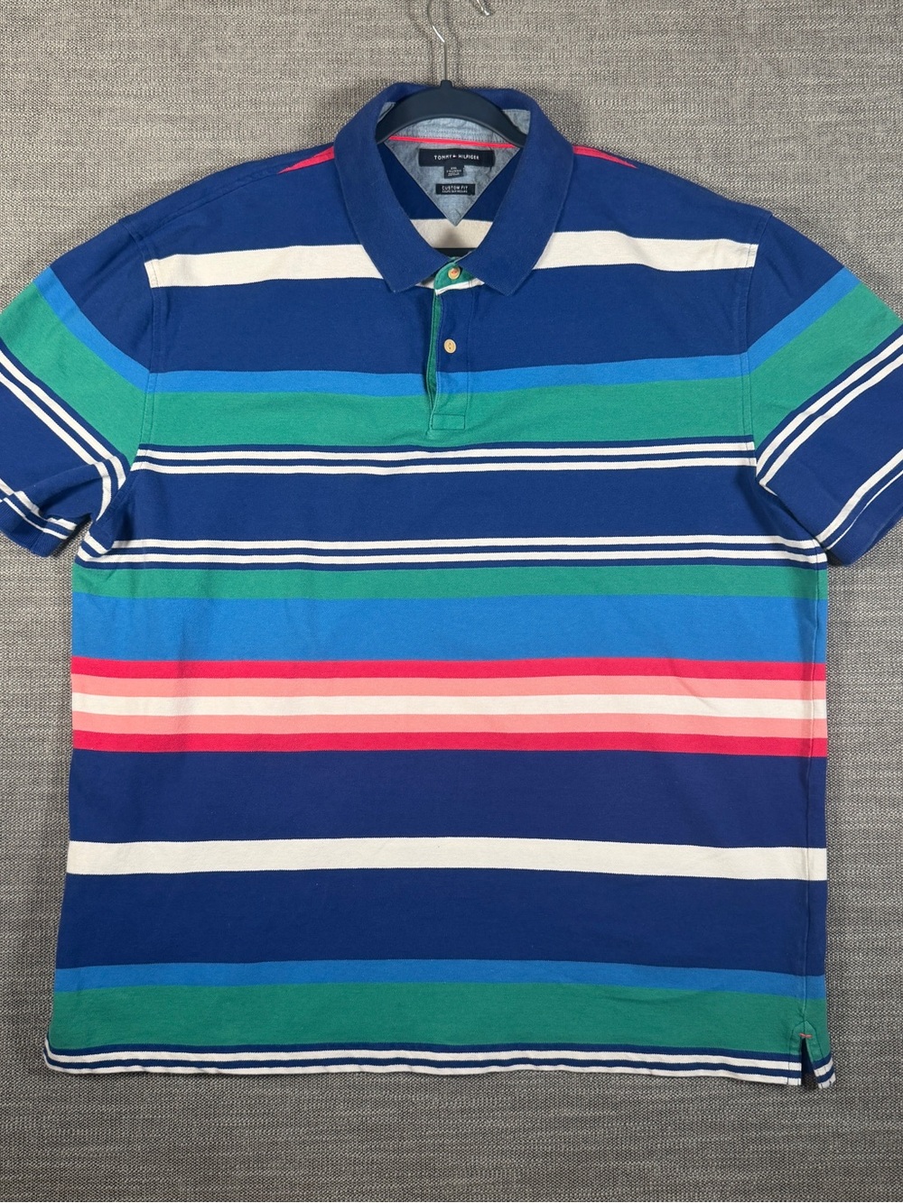 Tommy Hilfiger Navy Blue Green Pink Stripe Polo